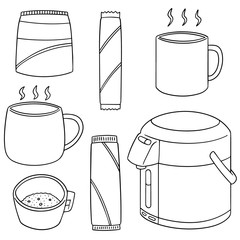 Sticker - vector set of instant coffee and kettle