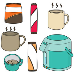 Sticker - vector set of instant coffee and kettle