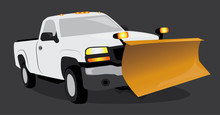 White Pick Up Truck With Snow Plow 