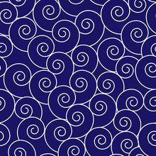 Seamless Indigo Blue Japanese Wave Pattern. 