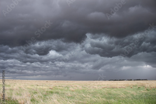 Fotografie, Obraz The sky turns dark and turbulent as a storm approaches in the high plains of eastern Colorado