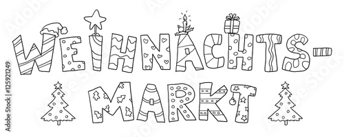 Ausmalbild Weihnachtsmarkt Schrift – kaufen Sie diese Illustration und