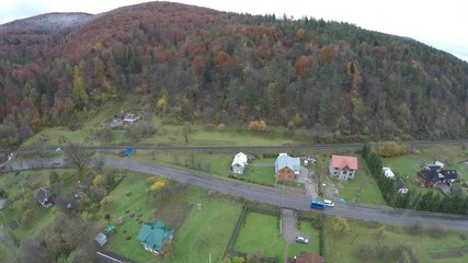 Sticker - aerial view of the Carpathian village, raw