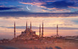 Ramadan background with new moon, star and mosque