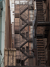 Stairs For Fire Escape At Back Street In New York