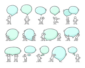 Wall Mural - Speech bubbles icons set with little people.