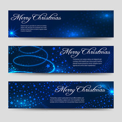 Wall Mural - christmas banners set. blue horizontal banners template vector
