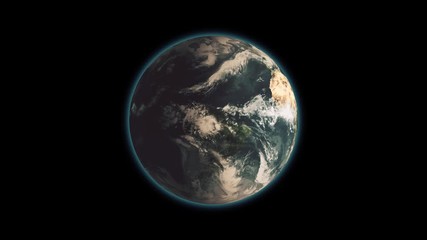 Wall Mural - Realistic Earth Rotating on Black (Loop). Globe is centered in frame, with correct rotation in seamless loop. Texture map courtesy of NASA.