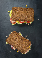 Canvas Print - Fresh made Tuna sandwich with wholemeal bread (selective focus)