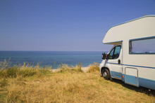 Caravan Car Holiday By The Sea Background