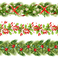 Wall Mural - Christmas Berry Border Seamless Pattern Set