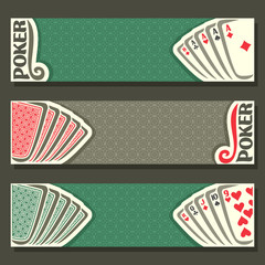 vector logo of holdem poker, playing cards back for gambling game on green texture felt table in cas