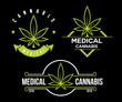 set of green medical cannabis emblem, logo . classic vintage labels on black background