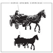 Vector Image of a Horse-drawn Carriage, Horse Cart with Coachman. Isolated black and white picture and silhouette.