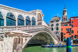 Rialto Bridge landmark Italy. / View at amazing touristic attraction Rialto Bridge in Venice city, Italy.