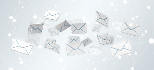 Fototapete - 3D rendering flying email icon and web flying