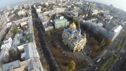 Sticker - flight over the Boulevard of Shevchenko and St. Vladimir's Cathedral, Kiev, Ukraine, November 2016, raw