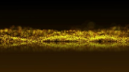 Wall Mural - animated rippling water with reflection and blurred background. looped golden waving particles in sl
