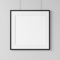 White square poster with black frame Mockup hanging on the wall, 3d rendering