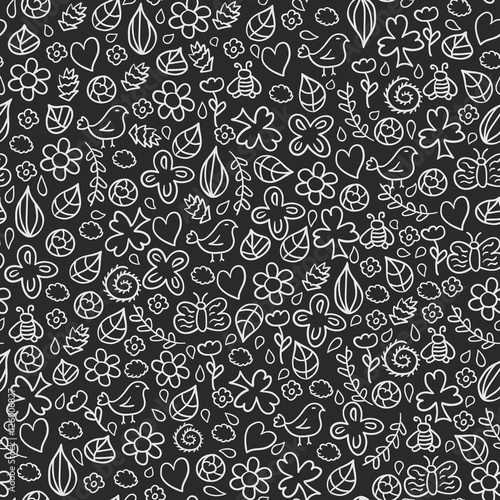 Doodles seamless pattern vector set.