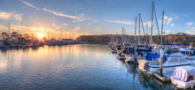 Sunset Over Sailboats In Dana Point Harbor In The Fall.
