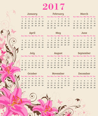 Poster - Calendar with pink lily