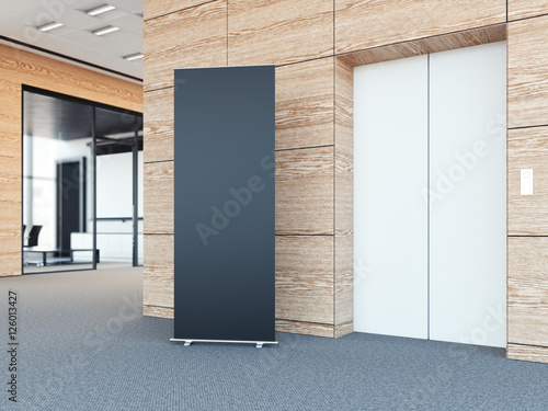 Fotografía Blank roll up bunner in modern office lobby. 3d rendering