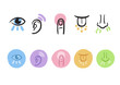 Hand drawn simple icons representing the five senses