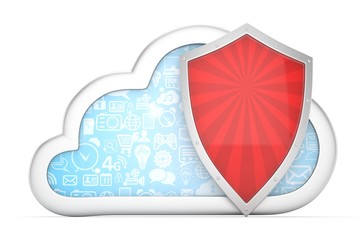 Wall Mural - cloud and shield, cloud security concept. 3d rendering.