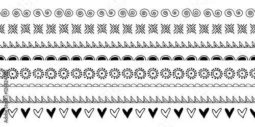Set Of Seamless Vector Borders Black And White Geometrical Endless Lines With Hand Drawn Geometric Shapes Triangles Circles Dots Lines Hearts Simple Graphic Design Repeat Decorative Ornament Buy This Stock Vector,Girl Sketch Short Blonde Hair Girl Drawing