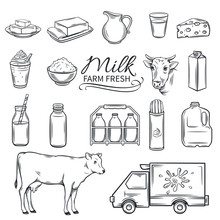 Set Hand Drawn Decorative Milk Icons