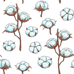 Sticker - Cotton flowers seamless pattern.