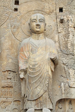 Buddha's Statue Rock Carving In Longmen Grottoes, Luoyang, China