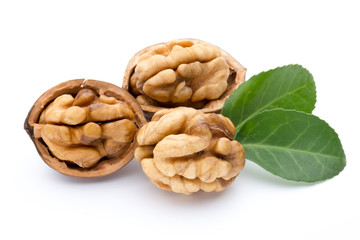 Wall Mural - Walnut and walnut kernel isolated on the white background.