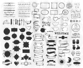 Wall Mural - hand drawn sketch elements on a paper, vector illustration, doodle graphic line elements, vintage st