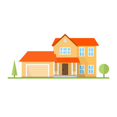 Sticker - Vector flat icon suburban american house.