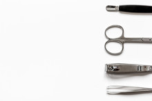Tools Of A Manicure Set On White Background Top View