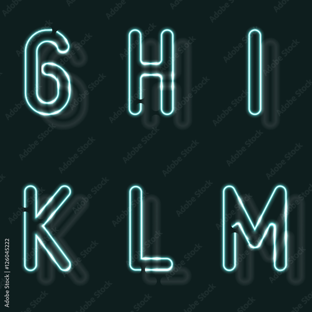 Neon alphabet. Glowing contour font. Realistic vector letter of tubes ...