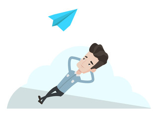 Canvas Print - Businessman lying on cloud vector illustration.