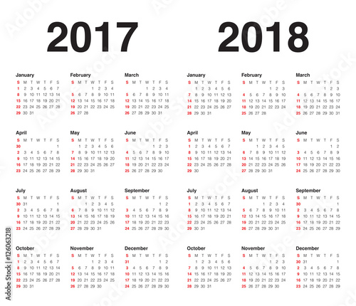 simple calendar template for 2017 and 2018