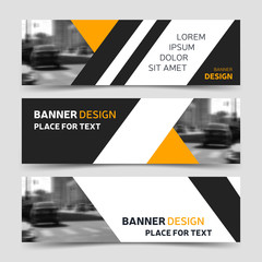 Wall Mural - ??Set of yellow horizontal business banner templates. Vector corporate identity website design, modern abstract background layout