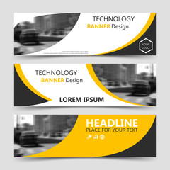 Wall Mural - Set of yellow horizontal business banner templates. Vector corporate identity website design, modern abstract technology background layout, eps10eps10