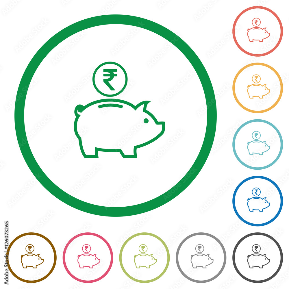 Indian Rupee piggy bank flat icons with outlines Stock Vector | Adobe Stock