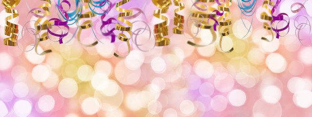 Wall Mural - Holiday colorful panoramic background with ribbon and  blurred bokeh lights