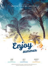 summer party poster or flyer design template with palm trees silhouettes. modern style