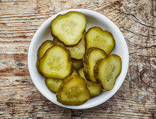 Bowl Of Pickled Cucumber, From Above