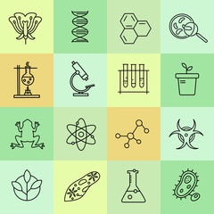 Set of modern linear icons with biology elements.