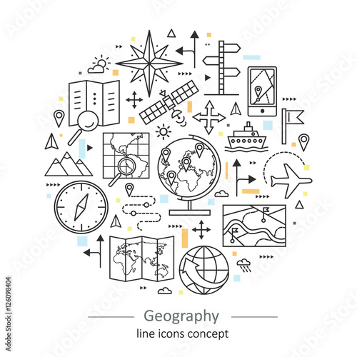 Fotografia Modern color thin line concept of geography.