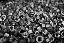 Screw, Bolt And Nut In Black And White For Industrial Background