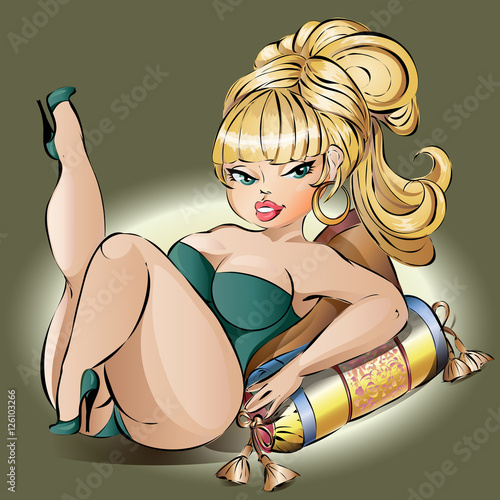 Naklejka na drzwi Fatty sexy pin-up girl in lingerie, vector